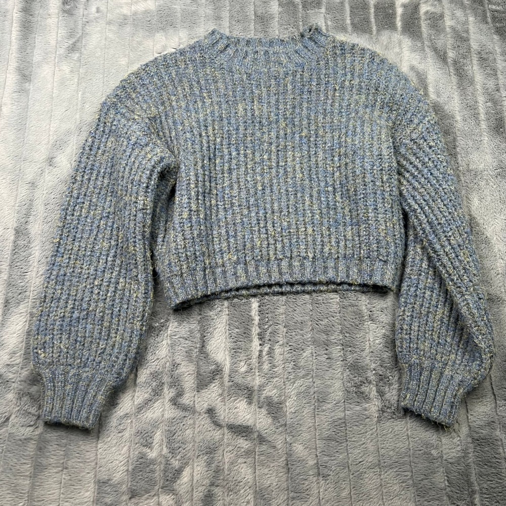 Sadie & Sage Marl Ribbed Knit Cropped Sweater Mock Neck Balloon Sleeve Size M